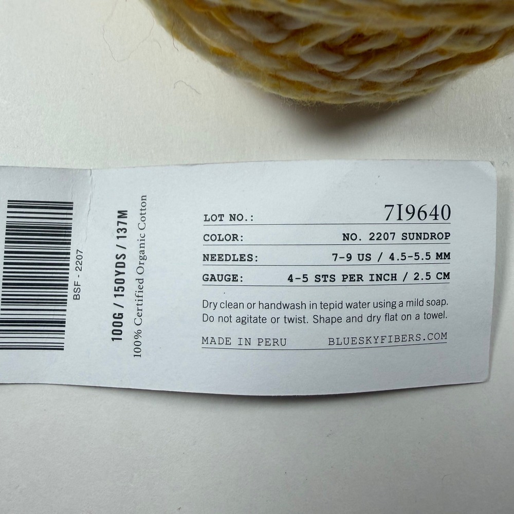 Blue Sky Fibers Printed Organic Cotton Yarn Sundrop Worsted Partial Skein - Picture 4 of 6